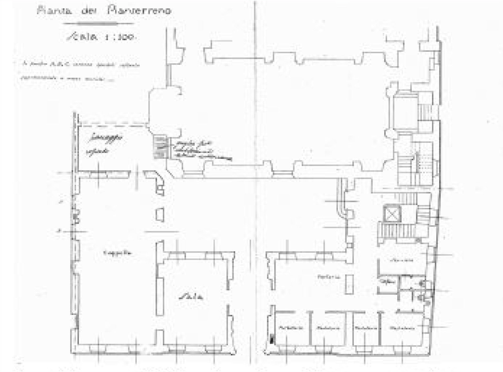 - Pianta del piano terreno dell’edificio attualmente esistente in via Barbaroux n. 30 a Torino, Progetto (Archivio Edilizio della Città di Torino, n. 1929.1.38)