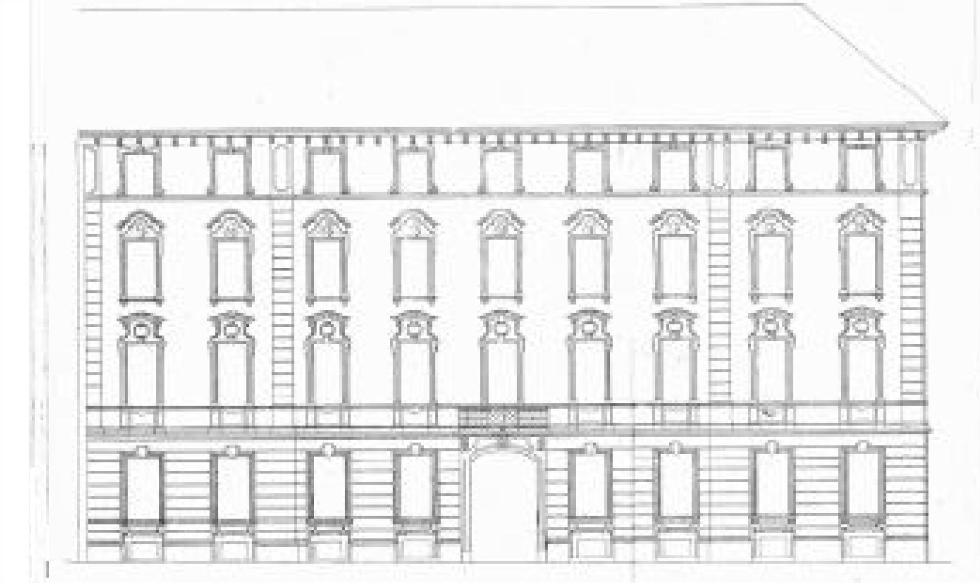 - Prospetto dell’edificio attualmente esistente in via Barbaroux n. 30 a Torino, Progetto (Archivio Edilizio della Città di Torino, n. 1929.1.38)